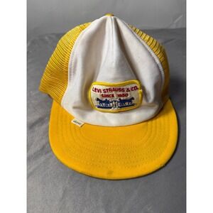 Vintage Levis Strauss & Co Trucker Hat Yellow White Mesh Snapback Patch Cap